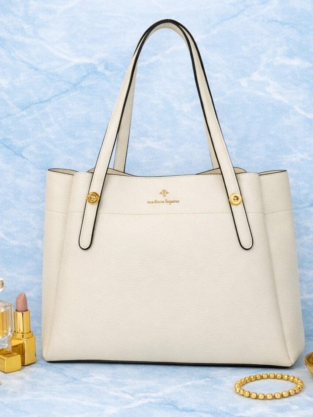 Nanette Lepore Large Tote Handbag Cream Gold Hardware NWT